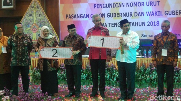 Nomor Urut Pilgub Jateng: Ganjar-Yasin No 1 dan Sudirman-Ida No 2