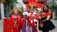 Warga keturunan China di Filipina sudah bersiap-siap jelang Imlek, termasuk menyiapkan kostum. Kostum bukan hanya untuk manusia tapi juga anjing-anjing peliharaan mereka