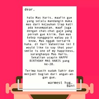 Halo Mas Haris. Maafin gue yang selalu memandangin muka mas dari kejauhan tiap kali ada kesempatan. Foto: dok. Wolipop