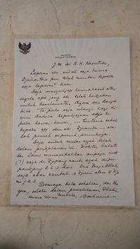 Sepucuk surat Presiden Sukarno untuk Jenderal AH Nasution. 