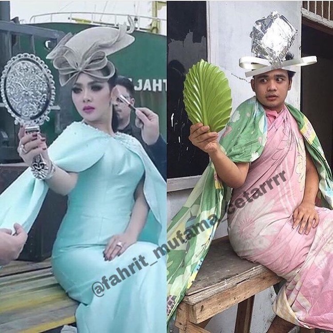 Fans yang mengaku kembaran Syahrini ini membuktikan pada netizen rasa kagumnya dengan totalitas menjiplak pakaian cetar yang dikenakan pelantun Sesuatu.Foto: Instagram