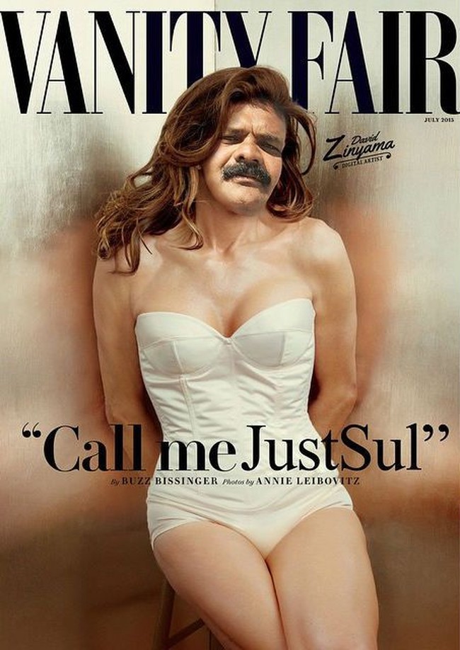 Satu lagi keluarga Jenner yang fotonya jadi bahan parodi Just Sul. Kali ini ayah Kylie, Bruce Jenner yang telah menjadi transgender bernama Caitlyn Jenner. Just Sul mengganti wajah Caitlyn di sampul Vanity Fair menjadi wajahnya. Dia juga mengganti nama Caitlyn di judul sampul majalah menjadi namanya, Just Sul. Foto: Instagram