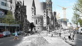 Puing-puing bangunan bersejarah di Berlin yang dibom sekutu sesudah Hitler menyerah. Foto: Getty Images