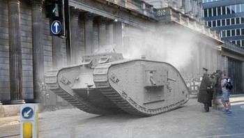 Penampakan tank jadul di London pada masa Perang Dunia I. Foto: Getty Images