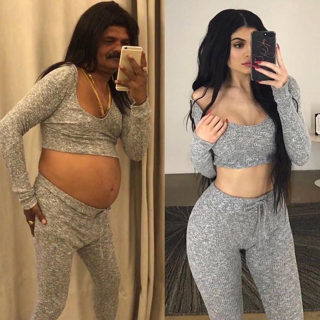Beginilah jadinya kalau Kylie Jenner memamerkan perut hamilnya, demikian Just Sul mengatakan di keterangan fotonya. Kylie Jenner memang selama kehamilannya kemarin menyembunyikan perut besarnya dari publik. Pria yang kini tinggal di Zambia itu pun membuat parodi perut hamil Kylie. Foto: Instagram