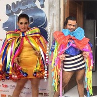 Lagi-lagi Fahrit memanfaatkan kantong plastik demi tiru busana cetar yang dikenakan oleh pelantun Semua Karena Cinta itu. Foto: Instagram