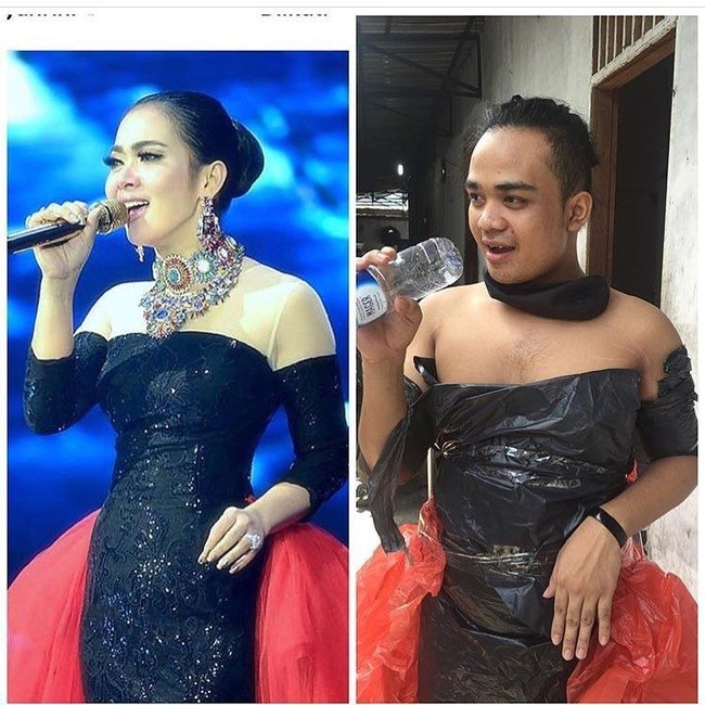 Berbagai jenis barang yang ada di rumah Fahrit ini digunakannya demi berpakaian ala Syahrini Foto: Instagram