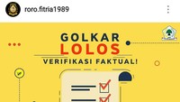 Roro Fitria ikut mengucap syukur karena Golkar lolos verifikasi faktual (Foto: Instagram Roro Fitria)