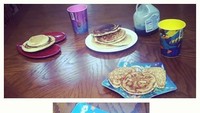 Niatnya pingin bikin pancake bentuk Mickey Mouse. Jadinya malah gini! Kuping Mickey Mousenya malah mirip seperti kuping gajah, ya. Tapi tetap jadi menu makan siang akun @alex_kartchner, lho. Foto: Istimewa