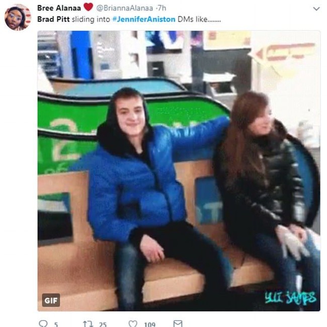 Brad Pitt mulai melancarkan aksi pendekatannya ke Jennifer. Setidaknya begitu menurut netizen yang satu ini. Foto: Twitter