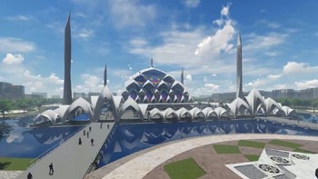 Masjid Terapung Al Jabbar. Bangunan megah dan artistik karya Ridwan Kamil lainnya adalah masjid terapung Al Jabbar yang sedang dalam proses pembangunan di kawasan Gedebage, Bandung, Jawa Barat. Bangunan masjid dikelilingi danau yang mengitari seluruh area masjid seluas 21 hektare. Foto: Dok.Wijaya Karya