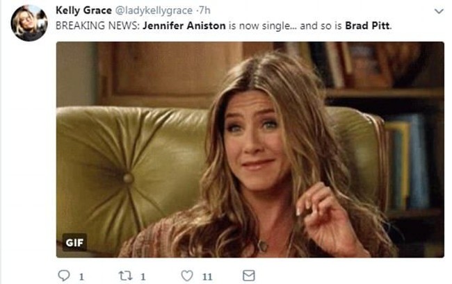 Breaking news!! Jennifer Aniston jomblo sekarang... Brad juga. Hmmmm... Foto: Twitter