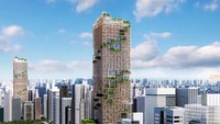 Pengembang Jepang Sumitomo Forestry merilis desain gedung pencakar langit tertinggi yang rencananya dibangun di Tokyo. Gedung yang dirancang oleh Nikken Sekkei ini memiliki tinggi 1.148 kaki atau sekitar 350 meter. Istimewa/Inhabitat.