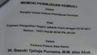 Beredar berkas pengajuan Peninjauan Kembali (PK) Ahok pada 19 Februari 2018. (Foto: Dokumen pengajuan PK Ahok yang beredar)