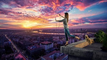 Ada pun foto yang dibuat, sang ayah berada di atas sebuah gunung dan berdiri di dekat api sembaru memegang riffle di tangannya.  Foto: Nemanja Sekulic