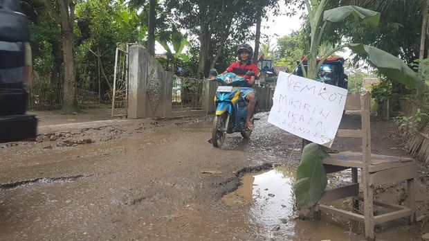 Warga Tanam Pohon Pisang di Tengah Jalan Kota Serang 
