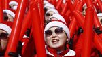 Aksi Cheerleader Korea Utara di Olimpiade Musim Dingin