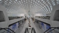 Berikutnya ada Terminal 3 Bandara Internasional Baoan di Shenzhen, China. Didesain oleh arsitek Roma Massimiliano dan Doriana Fuksas, kubah bandaranya dibuat menyerupai ikan pari apabila dilihat dari atas (Studio Fuksas)