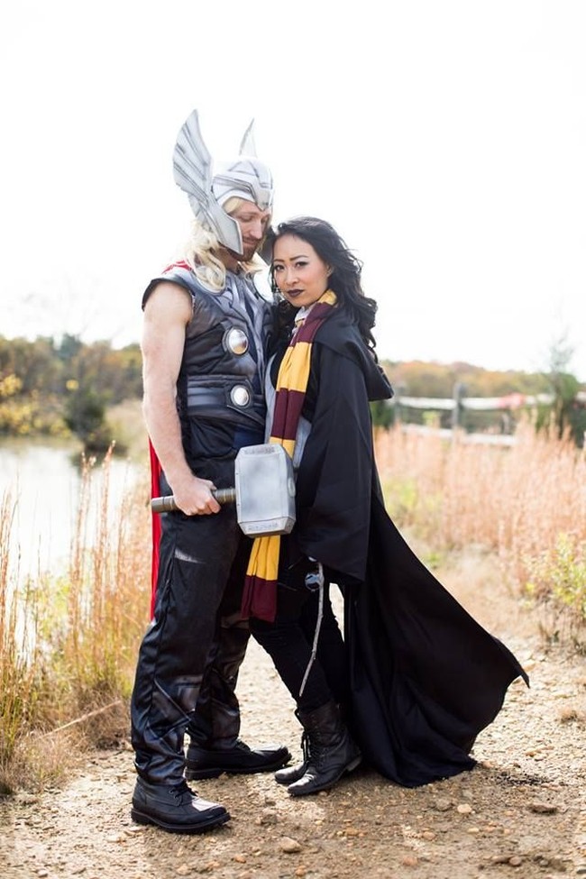 Foto prewedding Jackie dan Nate ketika menjelma menjadi Thor dan penyihir Griffyndor dari Harry Potter. Foto: dok. Isaac James