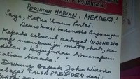 Pengumuman itu disampaikan Mega lewat perintah harian. Dia meminta rakyat Indonesia mendukung Joko Widodo sebagai calon presiden dari PDIP. Pengumuman ini disampaikan sebelum Pileg 2014 (Foto: Dok. Istimewa)
