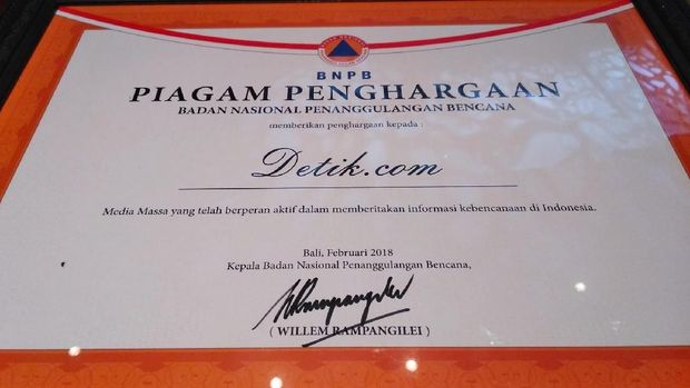 detikcom Terima Penghargaan dari BNPB