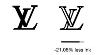 Logo Louis Vuitton yang hanya memakai tinta hitam saja ternyata masih bisa dibikin lebih hemat lagi. Istimewa.