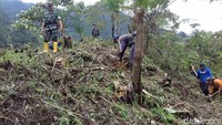 Foto: Petugas mengeruk dan mengangkat tumbuhan air liar yang menutup Telaga Saat. (Dokumen Korem 061/Suryakancana)
