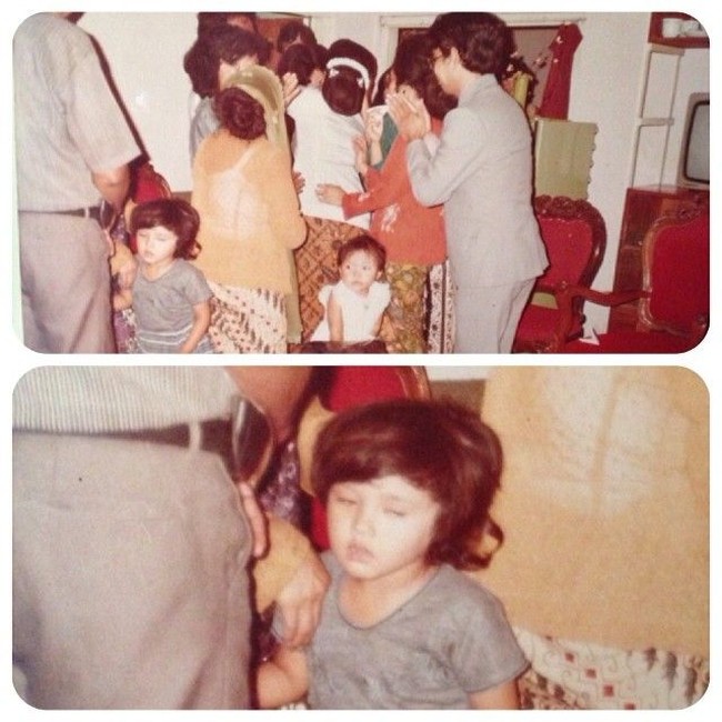 Ini Mulan saat berusia empat tahun di acara pernikahan kakak keempatnya. Sayang ya mataku merem, kata Mulan. (Foto: Instagram/Mulan Jameela)