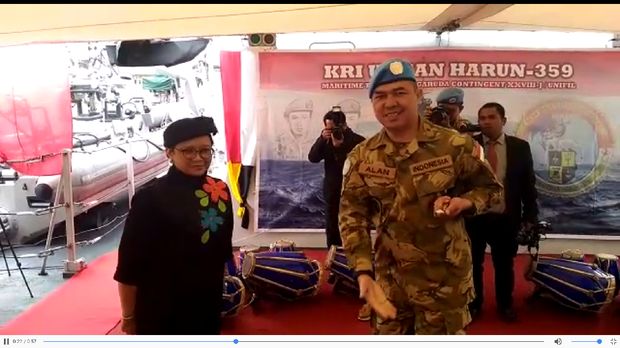 Tiba di Lebanon, Menlu Retno Kunjungi KRI Usman Harun