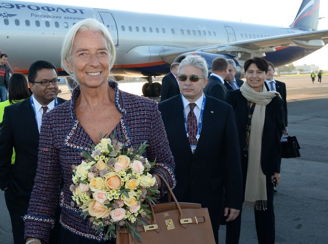 Salah satu tas favorit Christine Lagarde, Hermes Birkin coklat. (Foto: Getty Images)