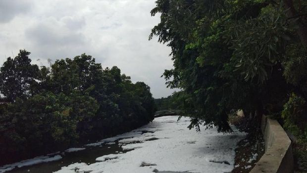 Penampakan busa di Kali Sunter