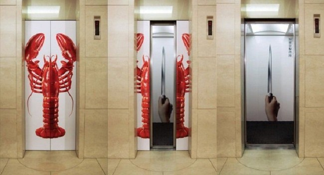 Iklan produk pisau di sebuah gedung di Tokyo. Lobster pun bisa langsung terbelah! Foto: Dok. Elite Readers