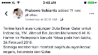 Semoga memberikan manfaat bagi hubungan kedua negara, Indonesia dan Qatar, tambah Prabowo.