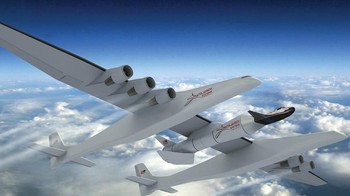 Begini kira-kira kalau Stratolaunch diterbangkan ke angkasa. Foto: Stratolaunch