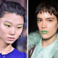 Lupakan riasan bernuansa merah atau peach, kini makeup bernuansa hijau pastel ada di mana-mana. Marni menampilkan model dengan eyeshadow warna hijau. Begitu juga dengan fashion show Annakiki yang modelnya tampil dengan lipstik hijau pastel.  Foto: Getty Images