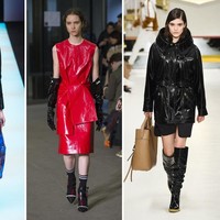 Plastic fantastic. Outerwear berbahan PVC (plastic polyvinyl chloride) yang mengilap menjadi tawaran menarik di musim ini. Ada kesan menggoda yang terpancar. (Foto: Dok. Vogue)