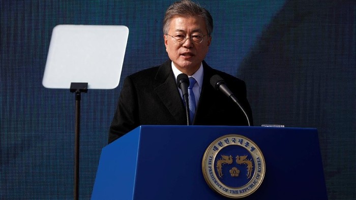 South Korean President Moon Jae-in delivers a speech during a ceremony celebrating the 99th anniversary of the March First Independence Movement against Japanese colonial rule, at Seodaemun Prison History Hall in Seoul, South Korea, March 1, 2018.    REUTERS/Kim Hong-Ji