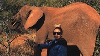 Bersafari ke Afrika Selatan, Rafaella menyempatkan foto bareng gajah. Eksotis ya? (Instagram/@rafaella)