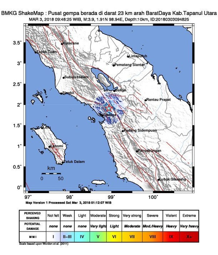 Gempa 3,9 SR Guncang di Tapanuli Sumut