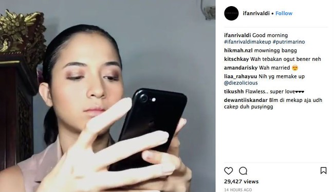 Di tangan makeup artist Ifan Rivaldi, bintang film Posesif itu tampil dengan riasan sederhana. Eyeshadow nuansa kecoklatan dipilih sang makeup artist untuk membuat mata Putri lebih berdimensi. Foto: Dok. Instagram Ifan Rivaldi