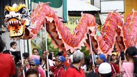 Liong diarak di sepajang jalan yang dilintasi Pawai Cap Go Meh.