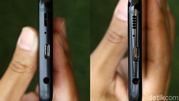 Perubahan desain lainnya terlihat pada speaker stereo di bagian bawah ponsel. Foto: Rachman Haryanto/detikcom