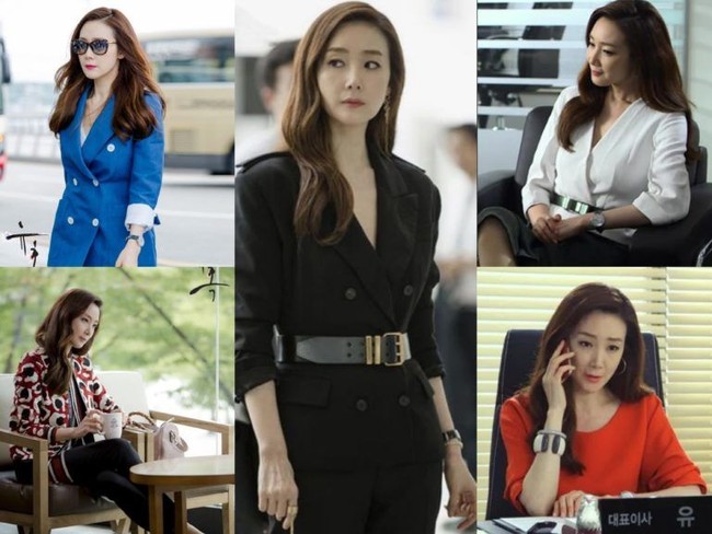 Gaya busana yang paling membuat seorang wanita terlihat kaya dan berwibawa di drama korea adalah setelan formal. Seperti yang dikenakan Choi Ji Woo di serial Tempation. Karakter Yoo Seyoung semakin kuat dengan busana kerja yang sophistiicated. Foto: Soompi