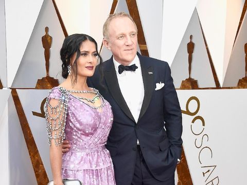HOLLYWOOD, CA - MARCH 04:  Salma Hayek (L) and Francois-Henri Pinault attend the 90th Annual Academy Awards at Hollywood & Highland Center on March 4, 2018 in Hollywood, California.  (Photo by Frazer Harrison/Getty Images)