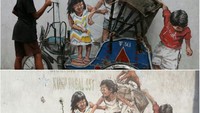 Ini penampakan sebelum dan sesudah mural itu dirusak. Foto: Pool (Antara Foto-detikcom)