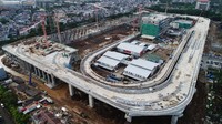 Penampakan depo LRT Jakarta yang akan menjadi gudang operasi dan maintenance kereta. Pool/Wijaya Karya.