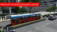 Sepeda motor dan bus akan berbagi ruang di bagian kiri jalan. Sementara di lajur kanan akan dilewati mobil-mobil.