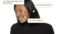 Jawabannya adalah ketertarikan. Orang yang tertarik dengan lawan bicaranya akan berusaha memalingkan wajah namun matanya tetap membuat kontak pandangan. Kedua otot ujung bibir juga tertarik hingga membuat senyuman. (Foto: greatergood.berkeley.edu)