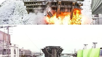Reruntuhan gedung pada film Inception yang dilakukan di studio outdoor yang tetap dengan layar hijau. (Foto: Brightside)