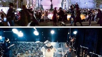 Karakter film Ghost Busters yang tidak sebesar pada filmnya.  (Foto: Brightside)